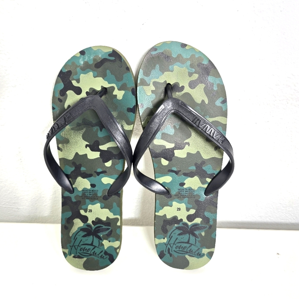 Men's Honolulu Hawaii Camo Print Thong Flip Flops Sandals Sz 11 (29)